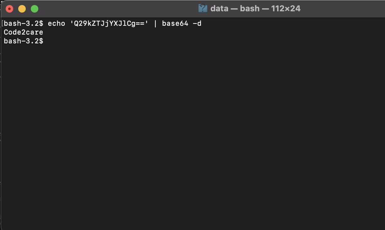 Base64 Decode String using Bash Command